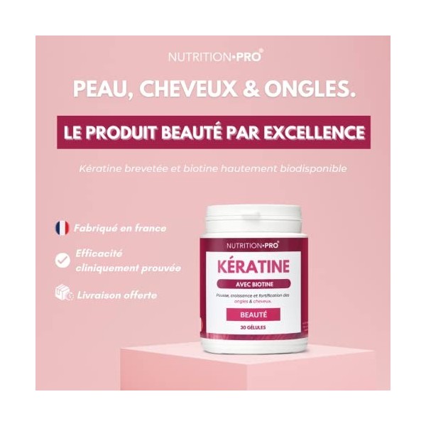 Kératine • biotine - 30 gélules | Kératine brevétée & biotine hautement disponible | Peau, cheveux & ongles | 100% naturel | 