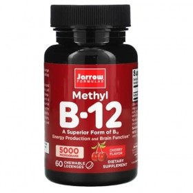 Jarrow Formulas, Méthyl B12, 5.000mcg, 10-Jours-Dépôt, Goût de Cerise, 60 Comprimés à Mâcher végétaliens, Testé en Laboratoir