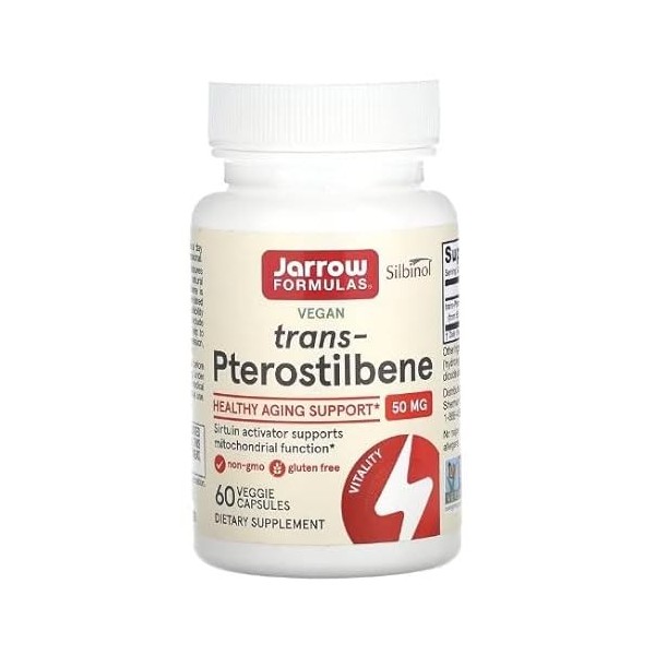 Jarrow Formulas trans-Pterostilbene 50mg - 60 vcaps - Antioxydant Puissant, Soutien Cognitif et Cardiovasculaire