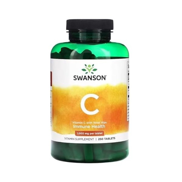 Swanson Vitamine C avec Cynorrhodon 1000mg - 250 comprimés | Renforcement Immunitaire et Antioxydant Naturel, Soutien pour la