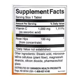Swanson Vitamine C avec Cynorrhodon 1000mg - 250 comprimés | Renforcement Immunitaire et Antioxydant Naturel, Soutien pour la
