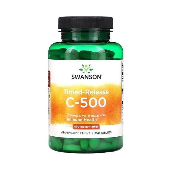 Swanson Vitamine C à Libération Progressive avec Cynorrhodon 1000mg - 250 comprimés | Renforcement Immunitaire et Antioxydant