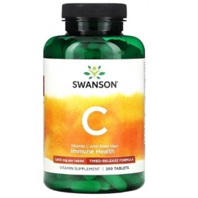Swanson Vitamine C à Libération Progressive avec Extrait de Cynorrhodon, 1000mg - 250 comprimés | Soutien Immunitaire et Anti