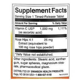 Swanson Vitamine C à Libération Progressive avec Extrait de Cynorrhodon, 1000mg - 250 comprimés | Soutien Immunitaire et Anti