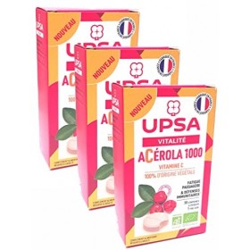 UPSA Acérola 1000 Bio, comprimés à croquer FATIGUE PASSAGÈRE & DÉFENSES IMMUNITAIRES 30 comprimés à croquer 2 tubes de 15 co