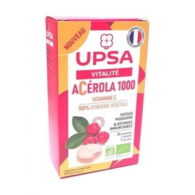 UPSA Acérola 1000 Bio, comprimés à croquer FATIGUE PASSAGÈRE & DÉFENSES IMMUNITAIRES 30 comprimés à croquer 2 tubes de 15 co