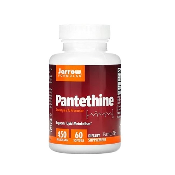 Jarrow Formulas, Pantethine, 450mg, Vitamine B5 Active, 60 Capsules molles, Testé en Laboratoire, Sans Gluten, Sans Soja, San