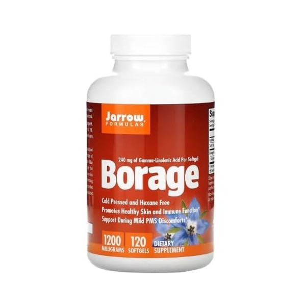 Jarrow Formulas Borage GLA-240-120 Softgels - Huile de Bourrache Riche en Acide Gamma-Linolénique GLA pour une Santé Optima