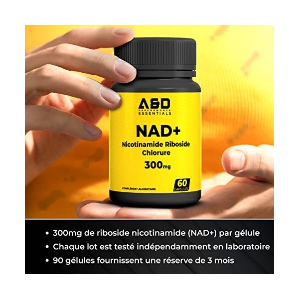 NAD+ Nicotinamide Riboside Chloride 300mg gélules pour plus dénergie et de concentration | Réserve de 3 mois | Qualité Premi