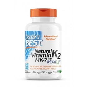Doctors Best, Vitamine K2 Naturelle, MK-7 avec MenaQ-7, 45mcg, 180 Capsules végétaliennes, Testé en Laboratoire, Sans Gluten