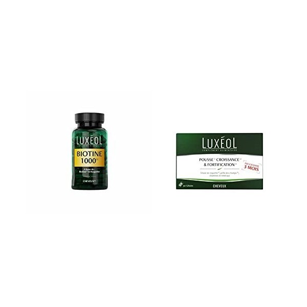 Luxéol – Biotine 1000 μg – Favorise la Pousse des Cheveux – Made in France – Complément Alimentaire – 90 Gélules – 28,6 g & P