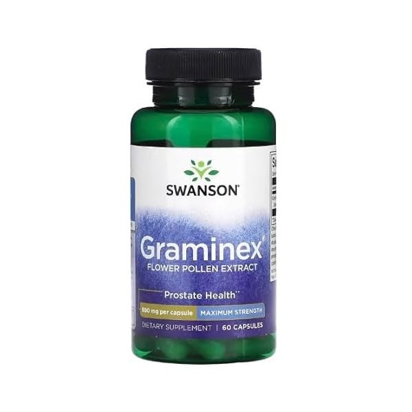 Swanson Graminex 500mg - 60 Capsules | Extrait de Pollen Naturel pour Soutien Urinaire et Prostatique