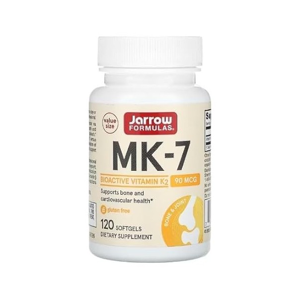 Jarrow Formulas Vitamine K2 MK-7 90mcg - 120 Softgels - Soutien Cardiovasculaire et Osseux, Haute Absorption