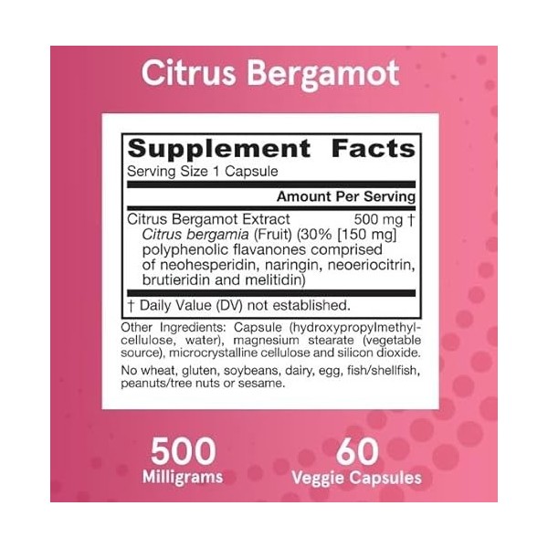 Jarrow Citrus Bergamot 500mg - 60 vcaps - Soutien Cardiovasculaire & Antioxydant Naturel - Complément Alimentaire de Haute Qu