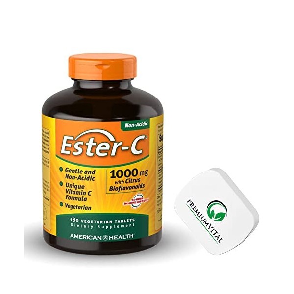 PremiumVital, American Health, Ester C avec Bioflavonoïdes dAgrumes, 1.000mg de Vitamine C, 180 Comprimés végétaliens, avec 