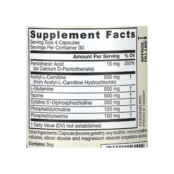 Jarrow Formulas Neuro Optimizer - 120 caps - Soutien Cognitif Avancé avec Acide Pantothénique et Acétyl-L-Carnitine