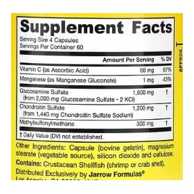 Jarrow Glucosamine + Chondroïtine + MSM - 240 caps - Soutien articulaire premium et santé des cartilages
