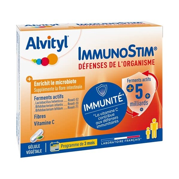 Alvityl - Gélules Immunostim - Ferments actifs, Fibres, Vitamine C - Défenses de lorganisme - 3 mois