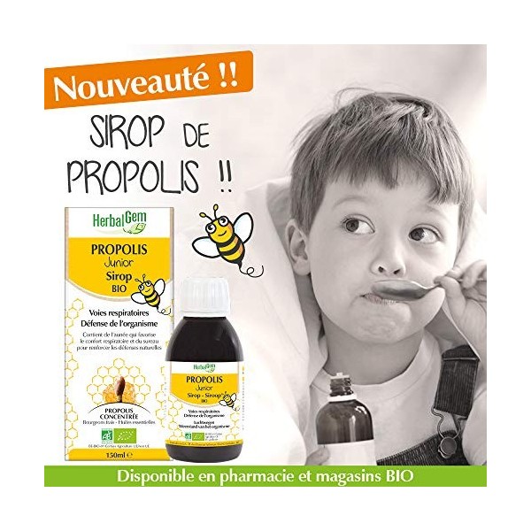 HERBALGEM - Sirop Propolis Junior - Voies Respiratoires - Défenses Naturelles - Pour Affronter LHiver - À Partir De 3 Ans - 