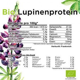 Protéines de loupe bio 1000 g assemblées en France en sucre, sans gluten, végétalien, sans additifs.
