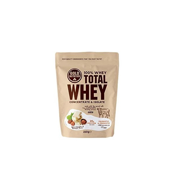 Goldnutrition Total Whey Protein 260g, Chocolat Blanc Noisettes, Augmente et Préserve les Muscles