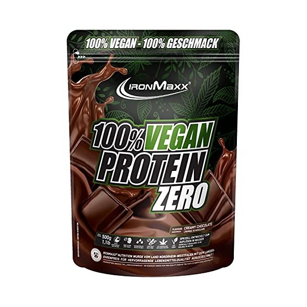 IronMaxx 100% Végan Protein Zéro – Poudre de protéines vegan avec 3 sources de protéines – Goût Chocolat Crémeux – 1 x sac de