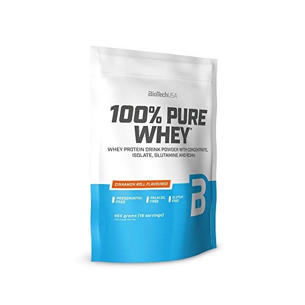 BioTechUSA 100% Pure Whey Complexe de protéines de lactosérum et de bromélaïne, avec des acides aminés, sans sucres ajoutés, 