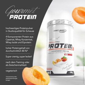 Best Body Nutrition Gourmet Premium Pro Protein, boîte de abricot et pêche, Shake protéiné à 4 composants: Caséinate, concent