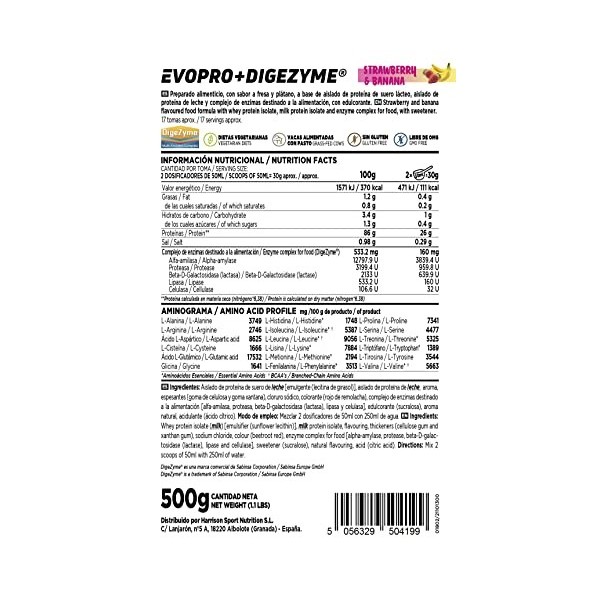 EVOPRO MEZCLA PROTEÍNAS PREMIUM + DIGEZYME 500g FRESA BANANA