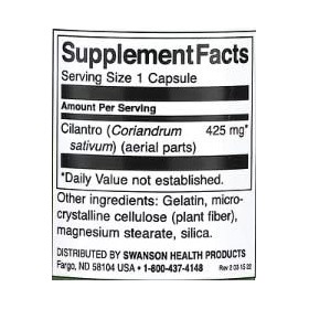 Swanson Coriandre Spectre Complet, 425mg - 60 capsules | Complément alimentaire naturel pour la digestion et la detoxificatio