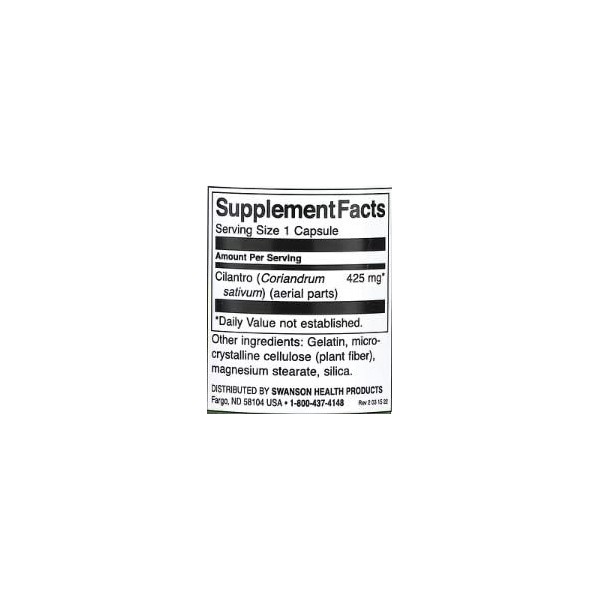 Swanson Coriandre Spectre Complet, 425mg - 60 capsules | Complément alimentaire naturel pour la digestion et la detoxificatio