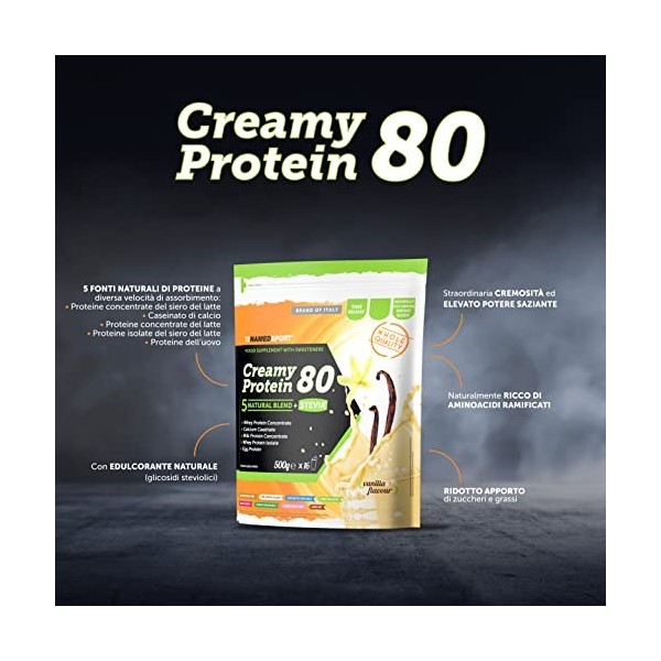 NAMEDSPORT Creamy Protein 80 Vanilla Delice 500 g - Mélange à base de 5 sources naturelles de protéines à différents taux da