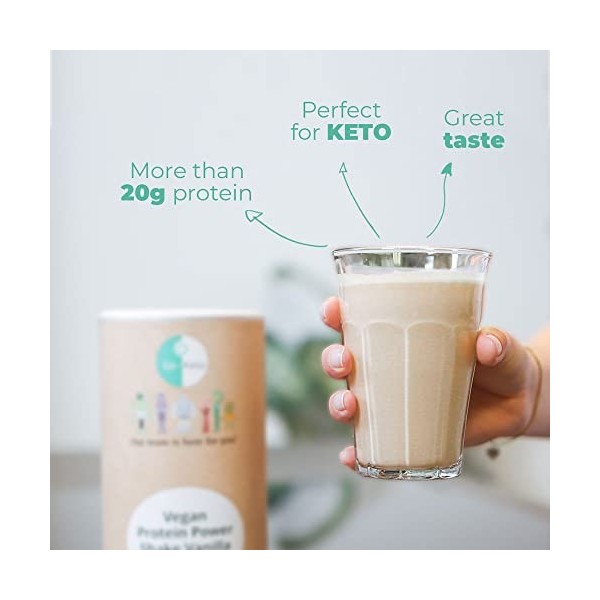 Go-Keto MCT Vegan Protein Shake vanille, poudre 400 g | TCM d’huile de coco pour régime keto | Protéines véganes de pois et d