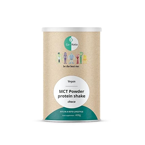 Go-Keto MCT Vegan Protein Shake chocolat, poudre 400 g | TCM d’huile de coco pour régime keto | Protéines véganes de pois et 