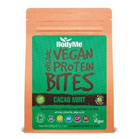 BODYME Bouchées de protéines végétaliennes bio - Cacao cru à la menthe - Avant et après lentraînement - Sans Gluten, Sans OG