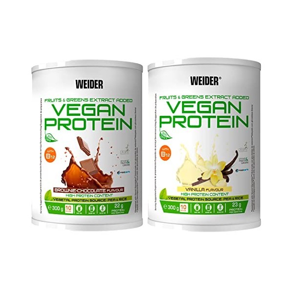 Weider Vegan Protein Powder – Pack DUO Chocolat et Vanilla - protéines de pois et de riz - 100 pourcentagevegan - sans gluten