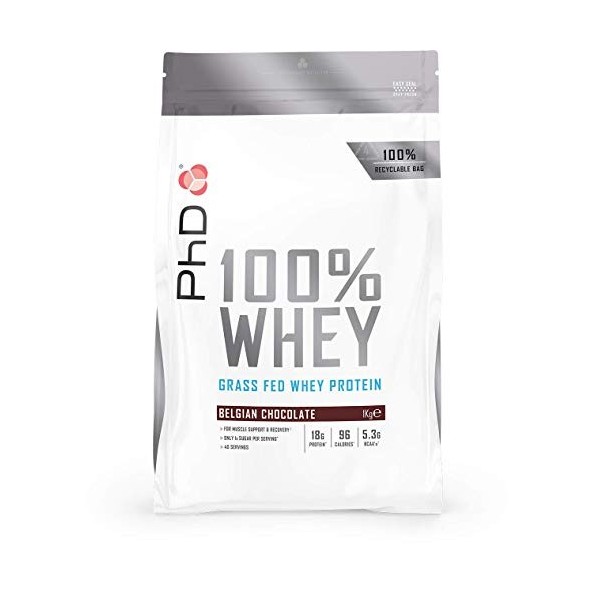 PhD 100% Whey Protein Powder Banane - Lactosérum nourri à lherbe - Protéine de lactosérum de qualité supérieure, nourrie à l