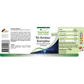 Fairvital | Complexe Tri-Amino - Complexe dacides aminés avec Lysine Arginine et Ornithine - VEGAN - Fortement dosé - 120 co