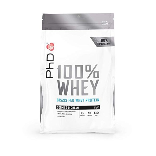 PhD 100% Whey Protein Powder Banane - Grass Fed Whey - Premium Whey Protein, Grass Fed - Riche en protéines, faible en glucid