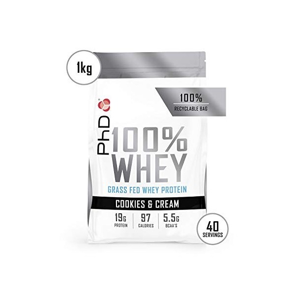 PhD 100% Whey Protein Powder Banane - Grass Fed Whey - Premium Whey Protein, Grass Fed - Riche en protéines, faible en glucid