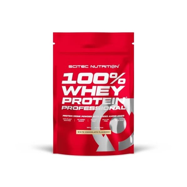 Scitec Nutrition 100% Whey Protein Professional avec des acides-aminés clés et des enzymes digestives, sans gluten, 500 g, Ch