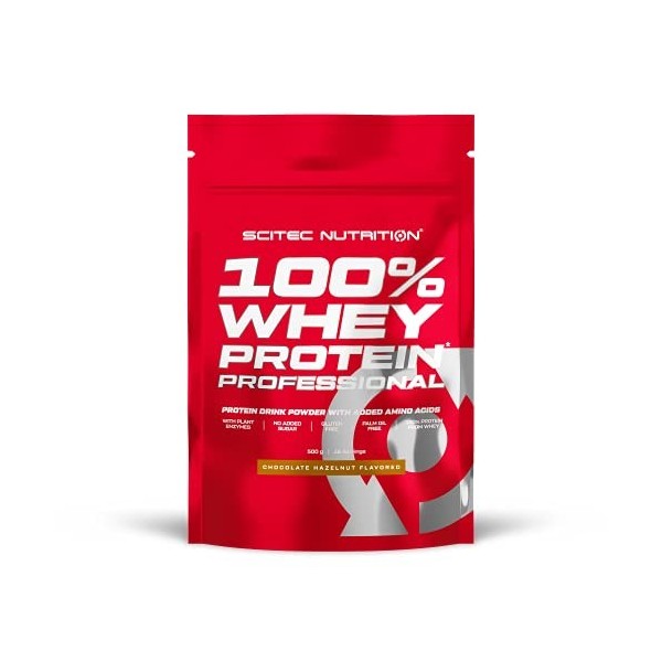 Scitec Nutrition 100% Whey Protein Professional avec des acides-aminés clés et des enzymes digestives, sans gluten, 500 g, Ch