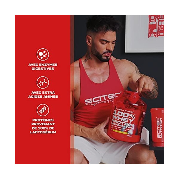 Scitec Nutrition 100% Whey Protein Professional avec des acides-aminés clés et des enzymes digestives, sans gluten, 500 g, Fr