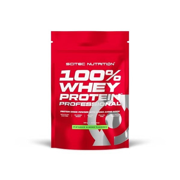 Scitec Nutrition 100% Whey Protein Professional avec des acides-aminés clés et des enzymes digestives, sans gluten, 500 g, Pi