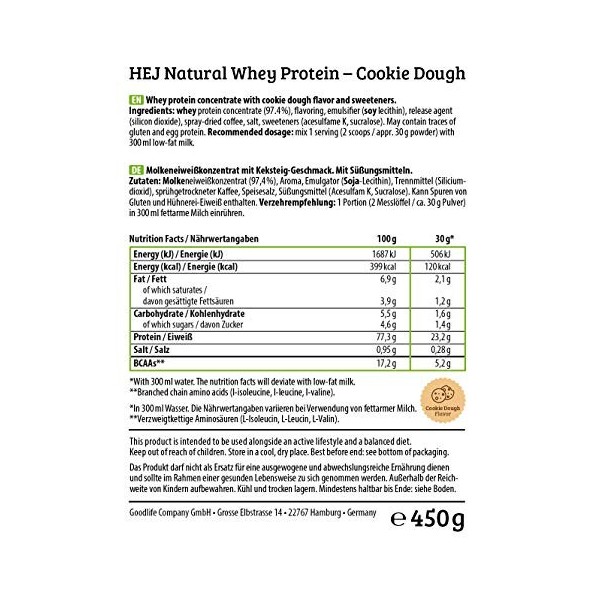 HEJ Natural Whey Cookie Dough, 450g 