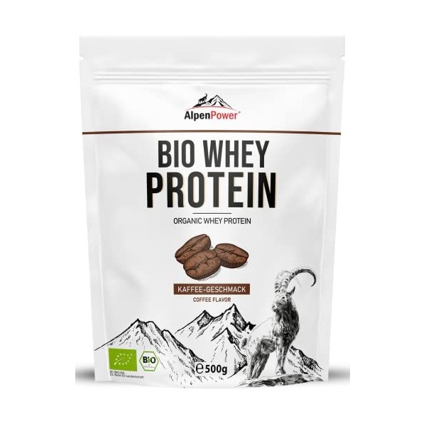 AlpenPower BIO Whey Protéine goût Café 500 g - Ingrédients 100% naturels - Sans additifs - Fabriqué à partir du meilleur lait