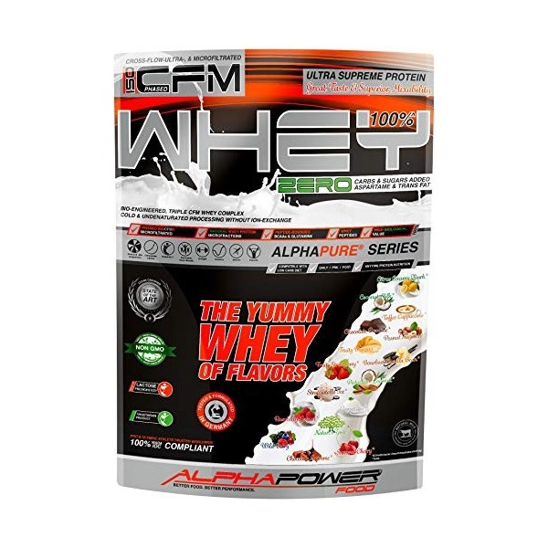 ALPHAPOWER FOOD® 100% * Pure CFM Whey Protein Isolate Poudre de protéine de lactosérum 1 kg Chocolat 3 bio-enginé sans aspart