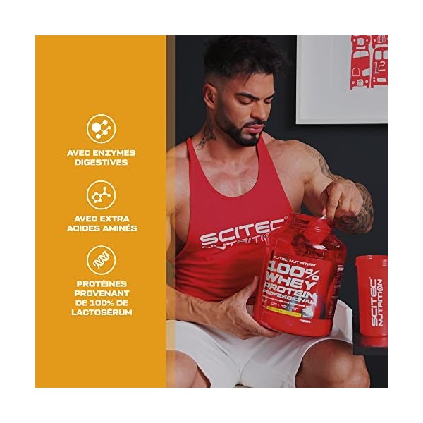 Scitec Nutrition 100% Whey Protein Professional avec des acides-aminés clés et des enzymes digestives, sans gluten, 500 g, Pu