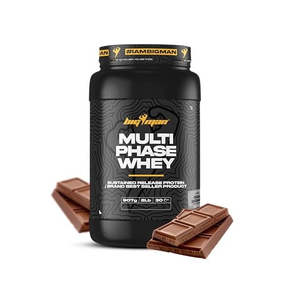 BigMan | Multi-Phase 907Gr Chocolate | Protéine séquentielle | Protéine de lactosérum | Hydrolysat de protéines | Caséinate