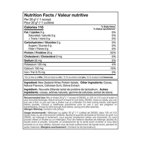 DIESEL Isolat de Protéine de Lactosérum de Nouvelle-Zélande Nourri à lHerbe/Stevie Sucré/Aromatisé au Chocolat au Lait 908 g